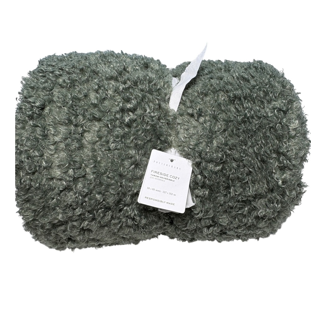 Pottery Barn Throw 50x60 Evergreen Fireside Cozy Reversible Faux Fur Blanket NWT